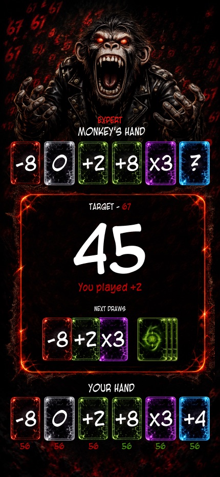 Game screen showing the shared number and both hands