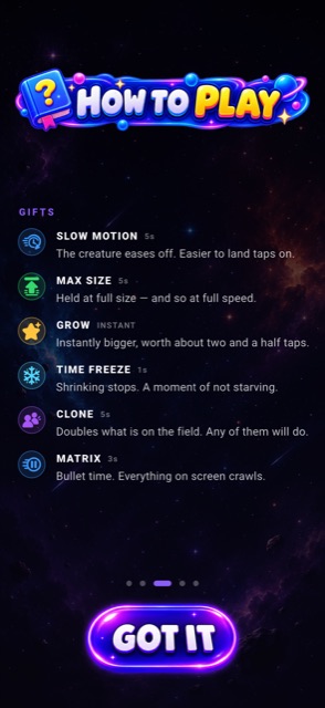 The how-to-play card explaining gifts