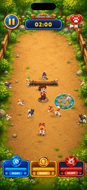 The arena with dogs walking in from every edge